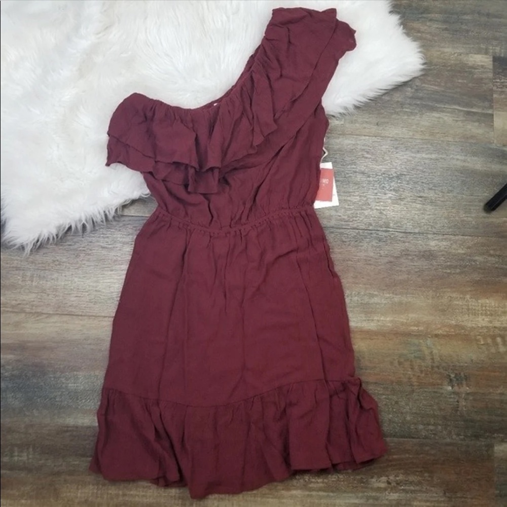 MOSSIMO RUFFLE ONE SHOULDER BURGUNDY/ RED DRESS - Picture 3 of 8